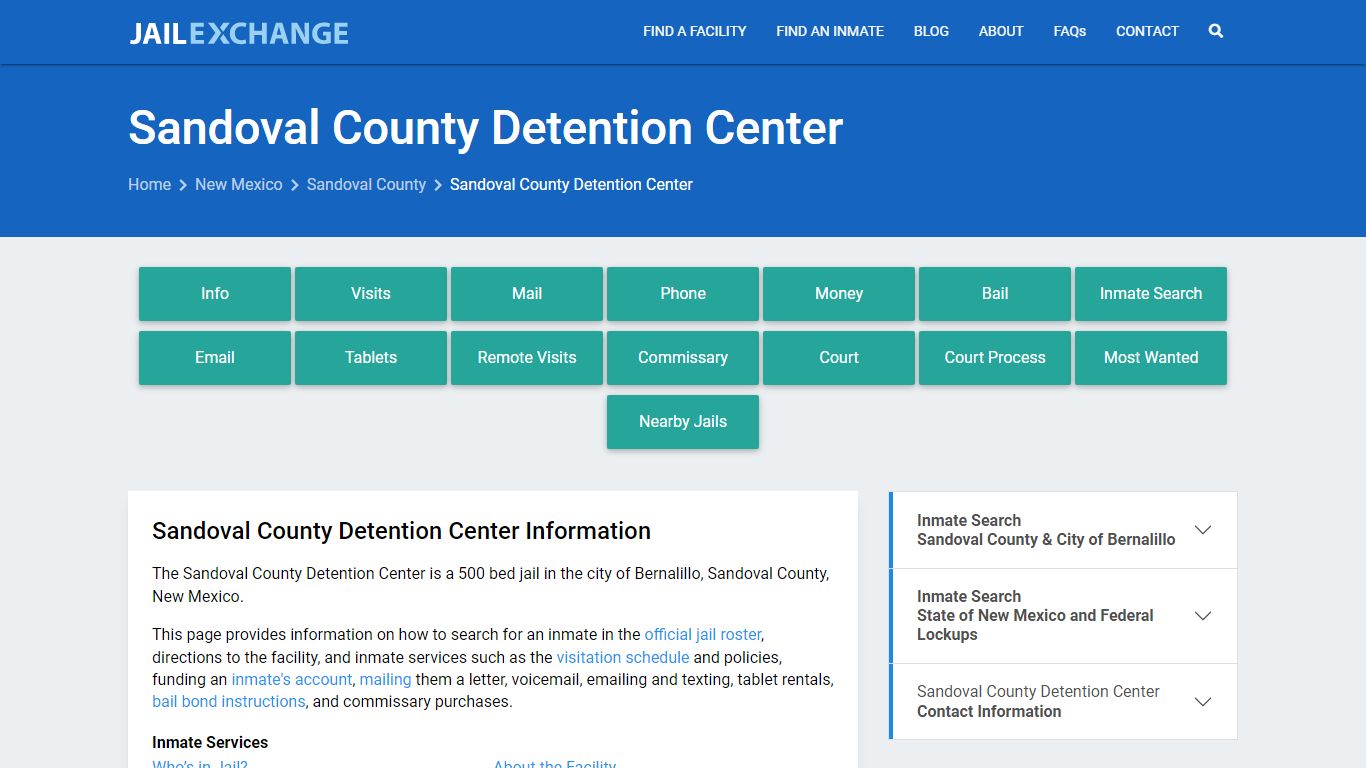 Sandoval County Detention Center, NM Inmate Search, Information